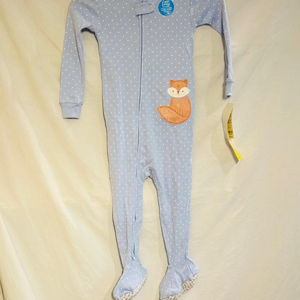 Carter's Girls Blue Polka Dot Fox Lightweight Footed Pajamas NWT  2-way zipper
